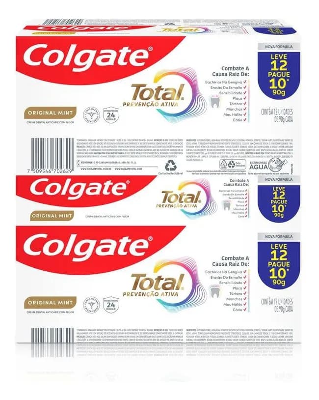 Creme Dental Colgate Total Original Mint Prev.ativa 90g 12un