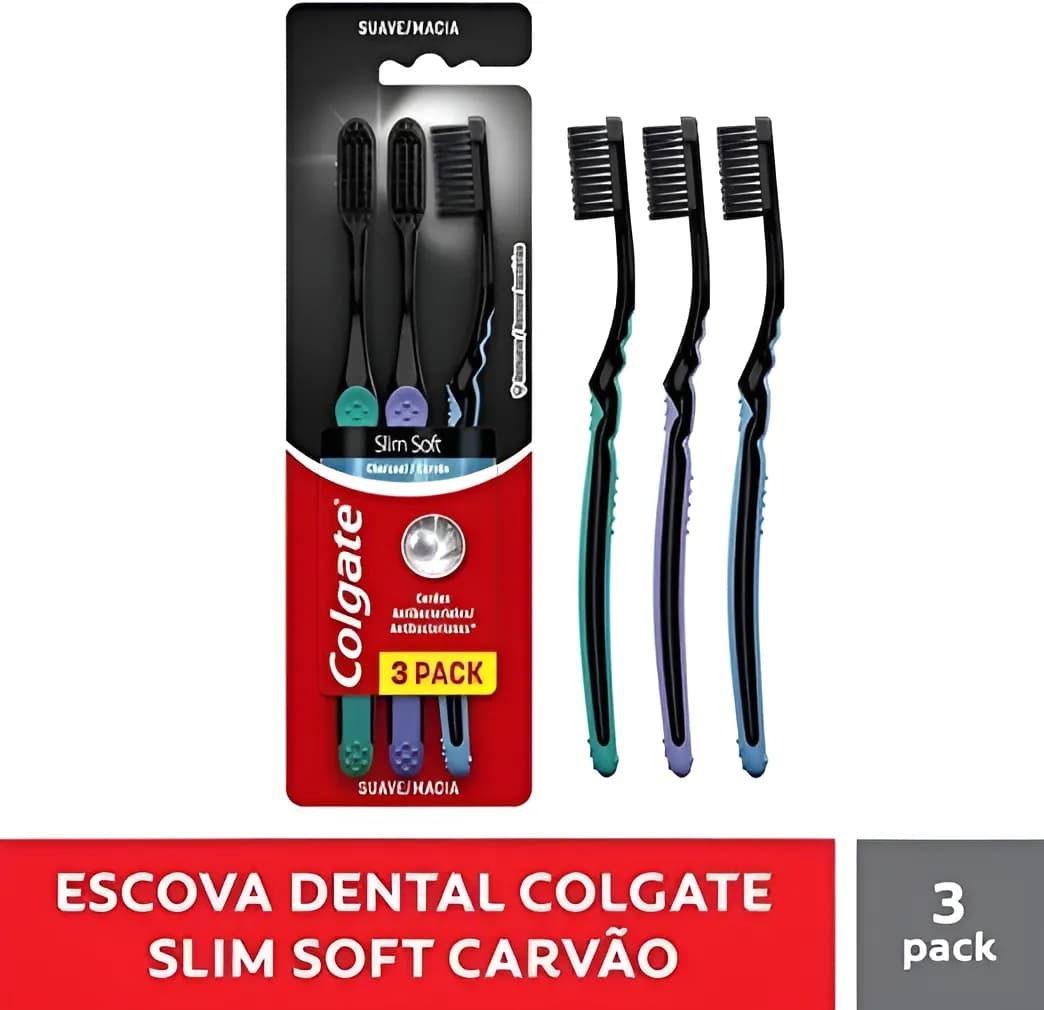 Kit De Escovas De Dentes Slim Soft Black Com 3 Unidades Colgate