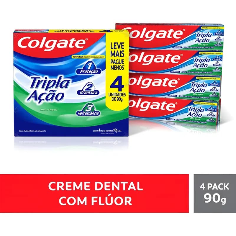 Kit Creme dental Colgate Tripla Ação Menta Original pacote com 4 unidades 360g