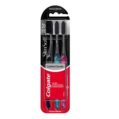 Escova de dentes Slim Soft Black suave pacote 3 unidades Colgate