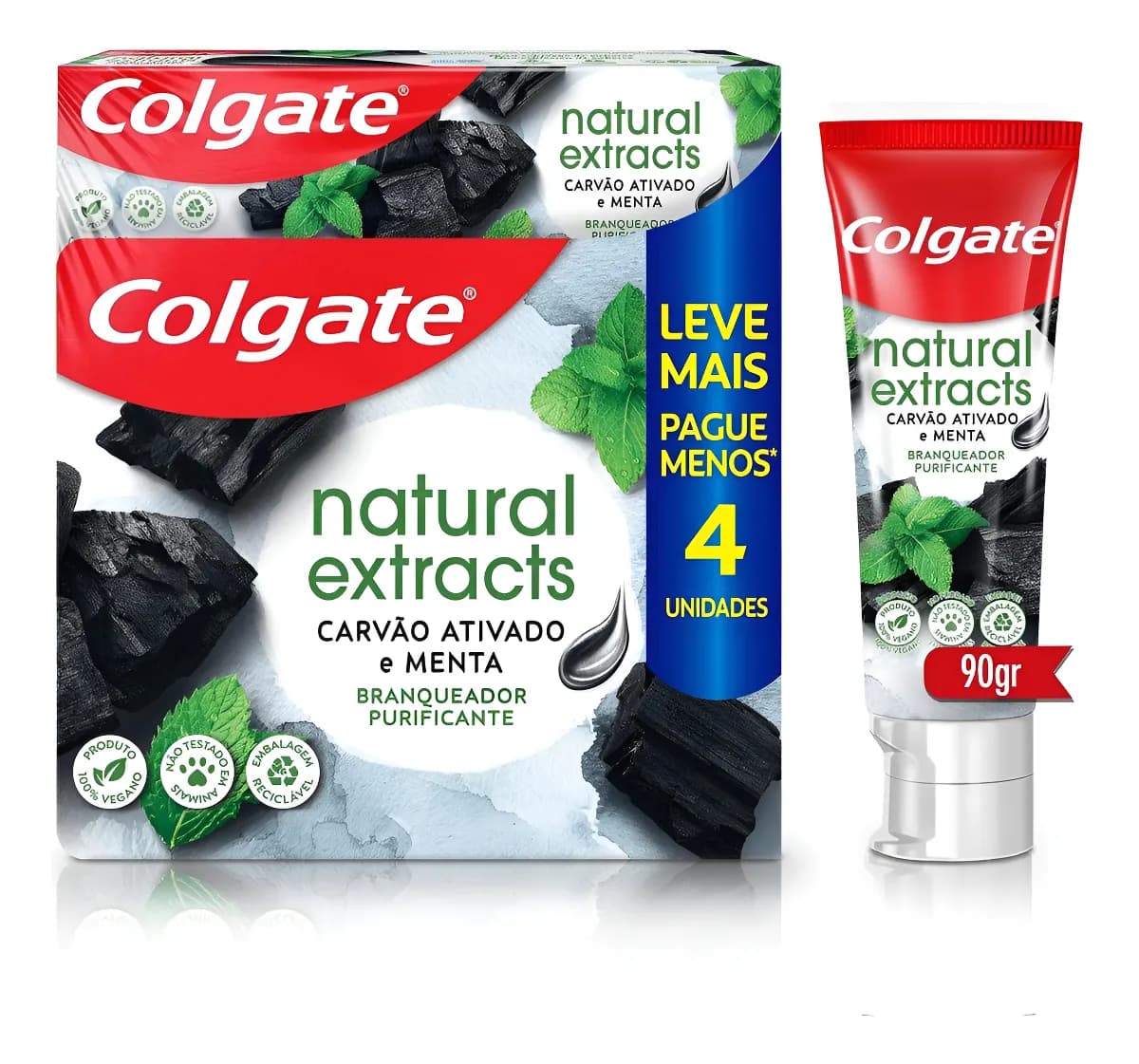 Creme Dental Colgate Natural Carvão Ativado E Menta 4 Un