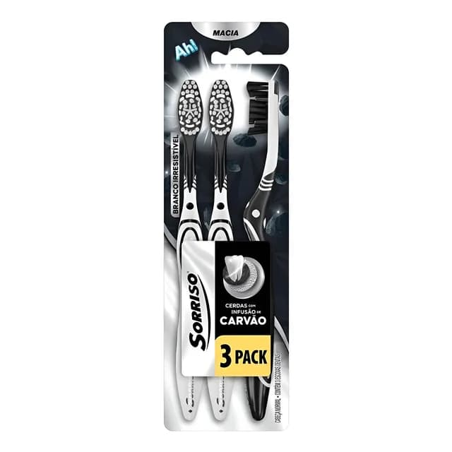 Escova Dental Sorriso Macia Carvão Branco Irresistível 3 Un
