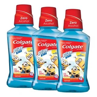 Kit Enxaguante Bucal Colgate Plax Kids Minions 250ml C/ 3 Un