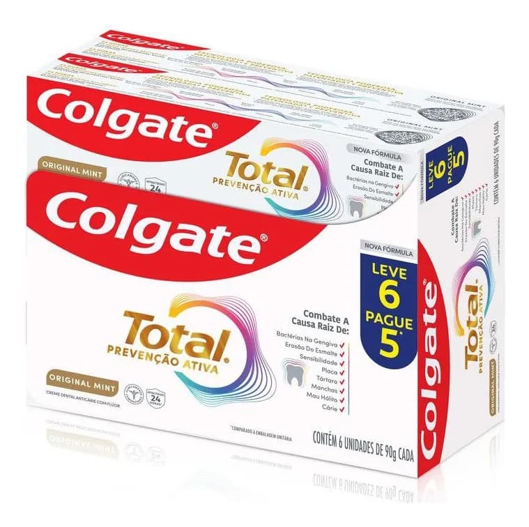 Creme Dental Colgate Total Original Mint Prev. Ativa 90g 6un