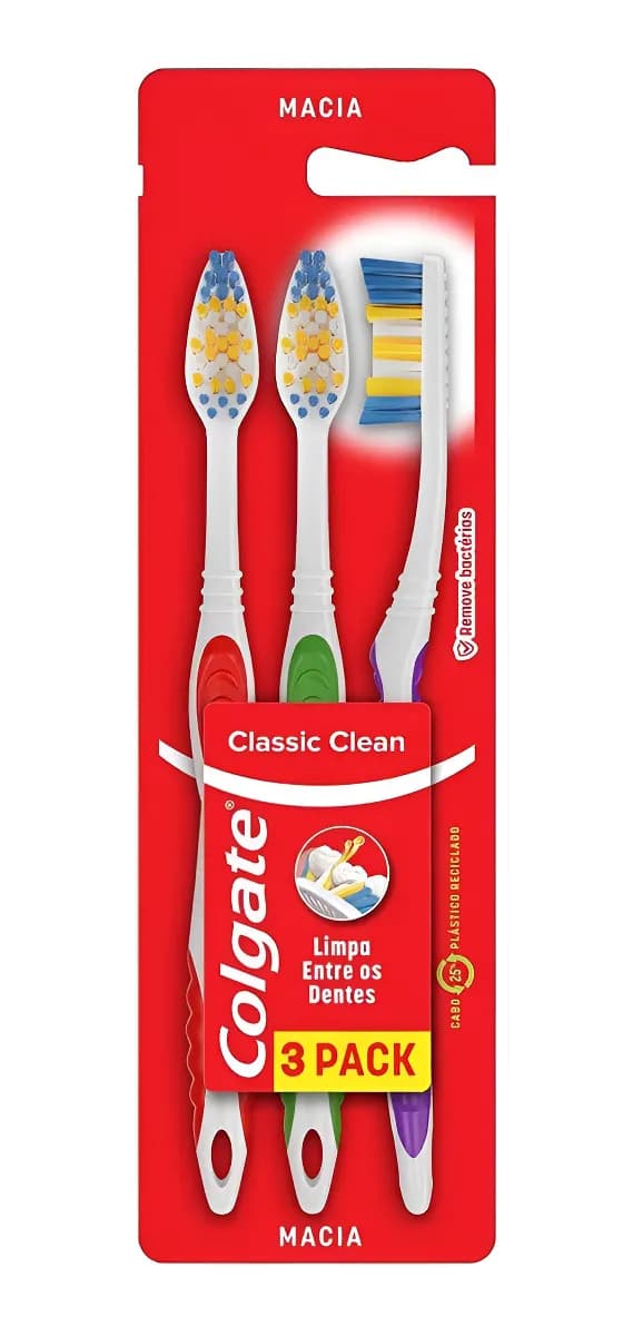 Escova dental Colgate Classic Clean 3 unidades